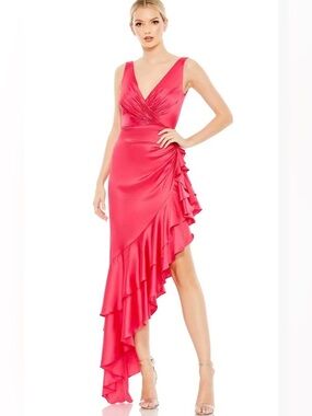 Mac Duggal Hot Pink Sunset Soirée High Low Ruffle Dress NWT Size 0